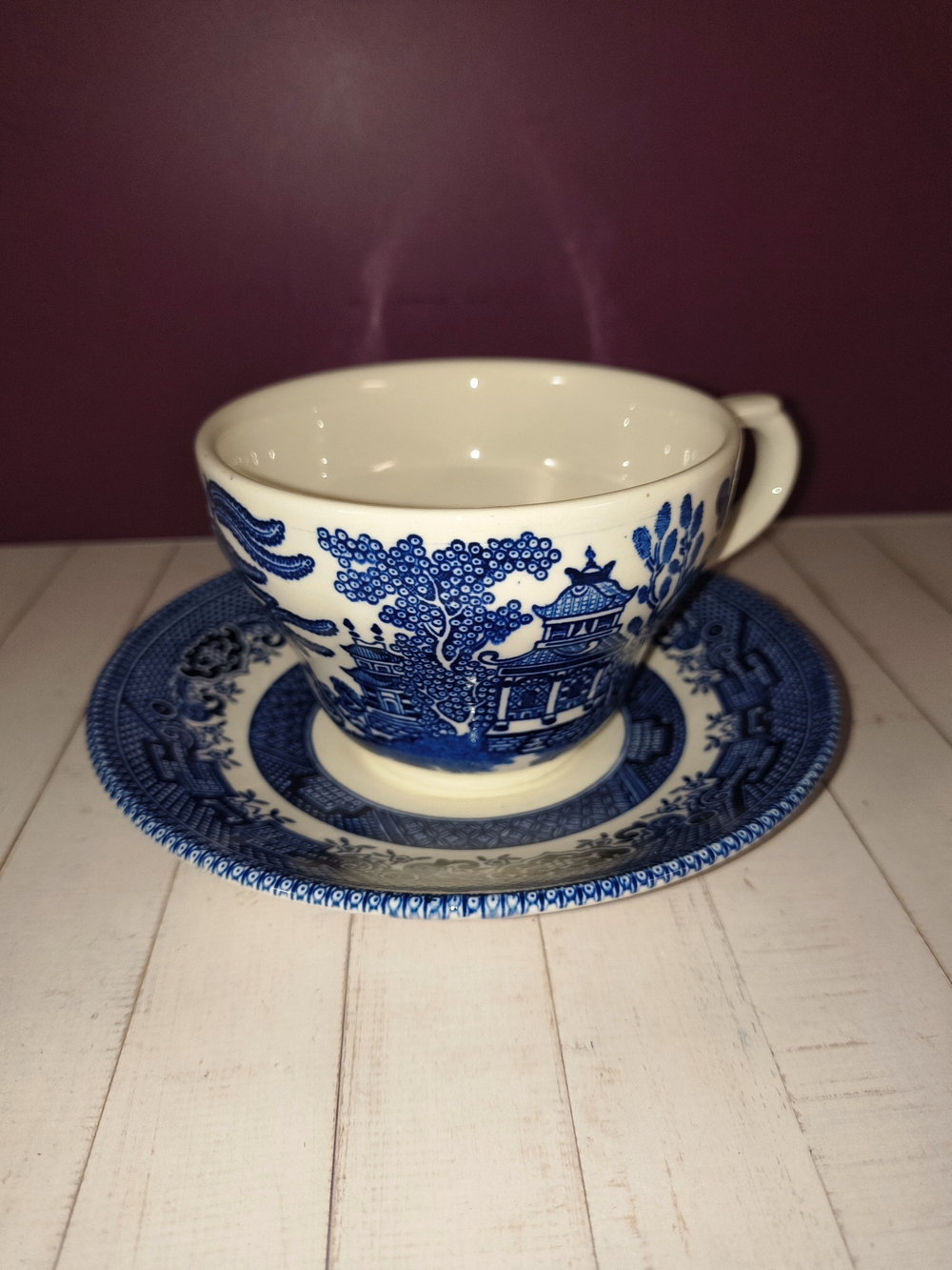 Churchill Porcelain Blue and White Porcelain Teacup and Saucer Set
